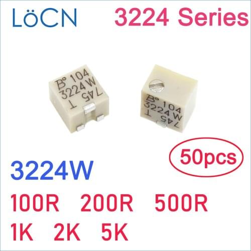 50PCS 3224W 4*4 100R 200R 500R 1K 2K 5K SMD Trimmer Potentiometer 3224W-1-101E 3224W-1-201E 3224W-1-501E 3224 Variable BOURNS