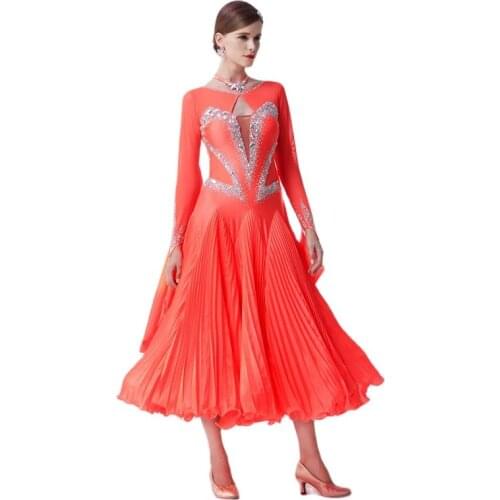 B-19426 High-end Yundance new national standard modern dance costume competition pleated pearl silk ballroom dance dress female