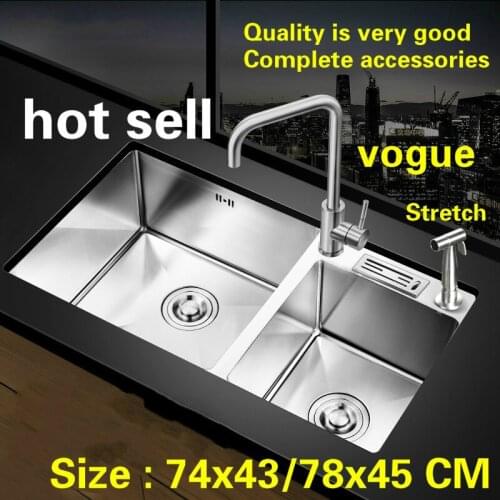 Free shipping Hot sell vogue apartment kitchen manual sink double groove food grade 304 stainless steel 740x430/780x450 MM