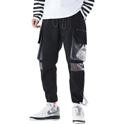 Men Elastic Waist Cargo Pants Streetwear Nice Pop Hip Hop Large Pockets Casual Pants Fashion Cargo Pants Men Joggers Trousers