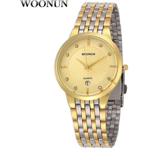 WOONUN Gold Watch Men Mens Watches Top Brand Luxury Full Steel Quartz Wristwatch Fashion Business Male Clock Relogio Masculino