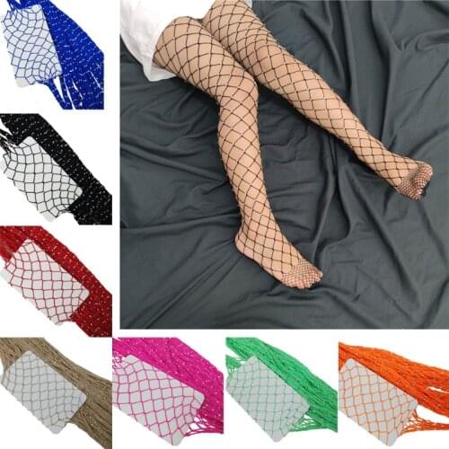Kids Girls Mesh Fishnet Stockings Rhinestone Sparkle Tights Flash Hollow out Pantyhose Glitter Footed Net Legging