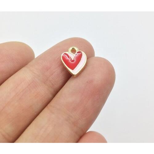 Eruifa 10pcs 8mm Epoxy Heart Red with Pink Zinc alloy Charms Pendant Jewelry DIY Handmade Earrings.Bracelet, Necklae 2 colors