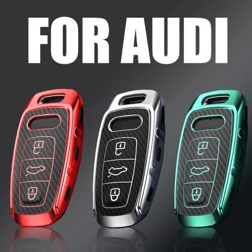 Key Case Cover Holder For Car Carbon Fiber Pattern TPU For Audi A6 C8 A7 A8 Q8 2018 2019 Car Accessories Key Chain