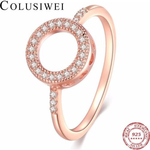 COLUSIWEI New Real 925 Sterling Silver Round Heart Ring Shining Fashion CZ Rose Color Engagement Wedding Jewelry For Women Gift
