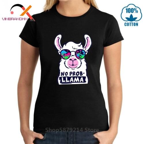 Fashion Women Magical Animal T-Shirt No Problem Llama Funny Harajuku Streetwear Humor Clothing Alien Tshirt Cartoon Graphic Tees