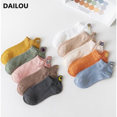 Cartoon Embroidered Women Socks Kawaii Sakura Sailor Moon Cat Moon Socks Slippers Happy Funny Boat Socks Cotton Christmas Gifts
