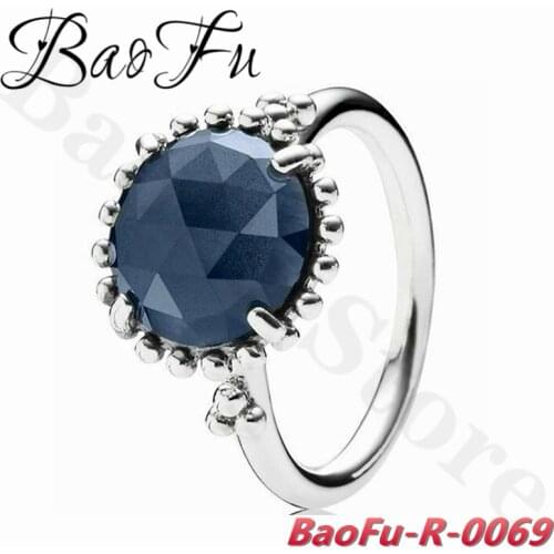 BaoFu Prong Set Blue Transparent Gemstone 925 Sterling Silver Ring Anniversary Ring Is Suitable for Original Female Jewelry