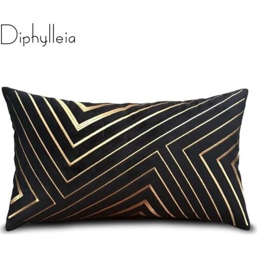 Diphylleia Geometric Cushion Cover Gold Stitching Embroidery Irregular Stripe Living Room Sofa Luxury Pillowcase Free Shipping
