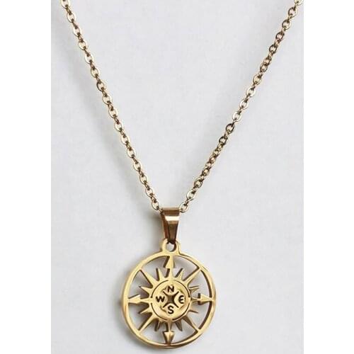 Wholesale 10pc/lot Round Compass Stainless Steel Pendant Necklace Dainty Charms Necklaces For Women Girls Daily Wear Jewelry