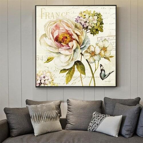 Canvas Prints Paris Wall Art Retro Flowers Painting Wall Pictures for Living Room Vintage Poster Garden Decoration Home Poster