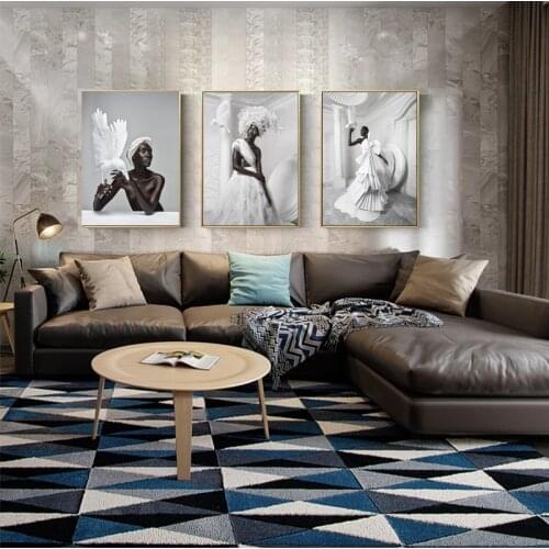 African Art Nude Black Woman Canvas Painting White Eagle Wall Posters and Prints Wall Art Pictures for Living Room Home No Frame