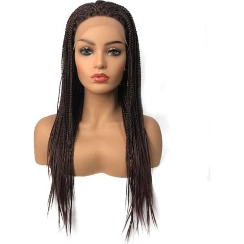 StrongBeauty Braided Box Braids Hair Synthetic Lace Front Wigs Long Black/Dark brown African American Wigs