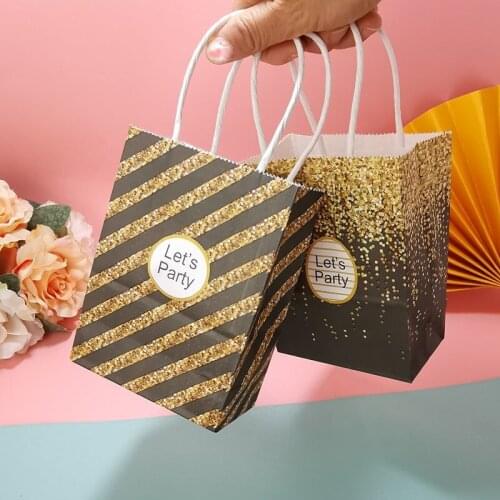 Gift Packaging Bags Lets Party Paper Gift Bags with Handles Striped Print Kraft Bag for Wedding Baby Shower Brithday Party