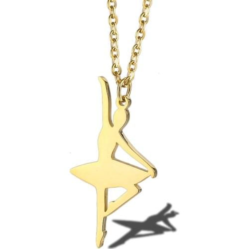RIR New Arrivals Ladies Necklace Ballerina Dance Ballet Girl Women Figure Pendant Necklaces In Stainless Steel