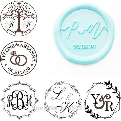 Initials with date and leaves Wax Seal Stamp / Custom Wax Seal Kit/ Wedding Seal Stamp/Custom Seal Stamp/Invitation seal stamp