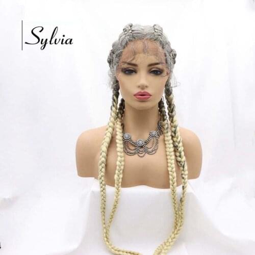 Sylvia 30 inch 360 Full Lace Braided Wigs with Baby Hair Box Braid Synthetic Lace Front Wig for Black Women Hand Made