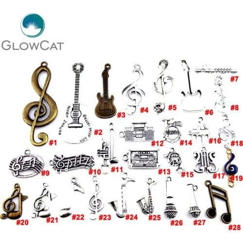 Mix Styles Music Note Guitar Trumpet Sax Charms Microphone Saxophone Pendant For Musician Singer Bracelet Jewelry Making 21876
