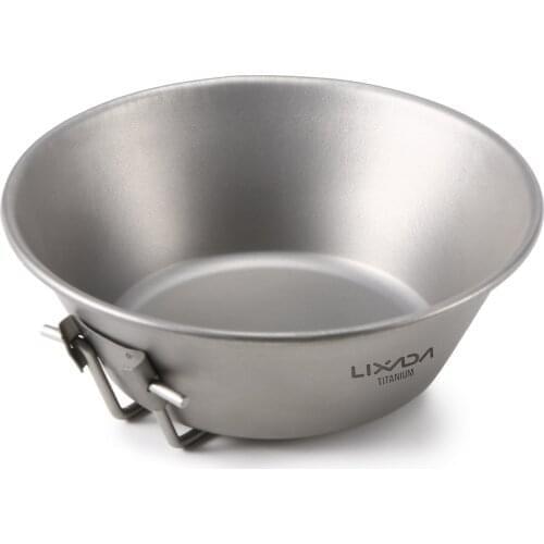 4Pcs Lixada Titanium Bowl with Foldable Handle for Outdoor Camping Supplies Backpacking Picnic Stainless Steel Bowl Tableware