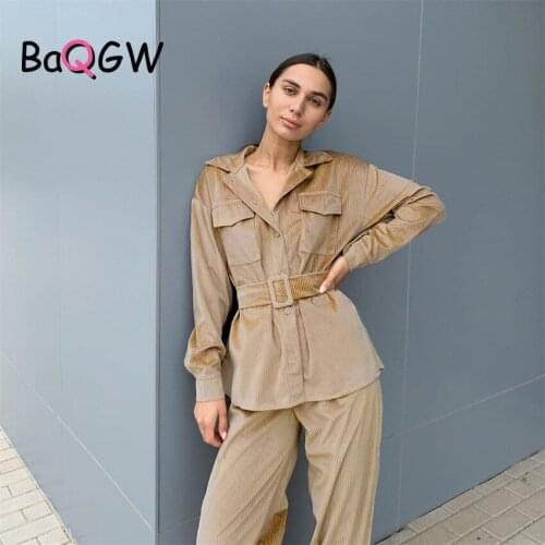 BaQGW Corduroy Tracksuit Fashion Casual 2 Piece Set Long Sleeve Tops Women Sweatpants Jogger Thick Suit Sport Outfits Sweatsuit