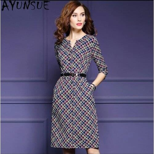 AYUNSUE Spring Office Elegant Dress Women Plaid Autumn Midi Dress 2021 Fashion Slim Party Ladies Dresses Vestido De Mujer KJ6775