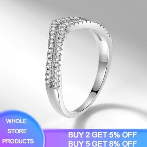 YANHUI Simple V Shape Rings For Party 925 Sterling Silver Fashion Fine Jewelry Zircon Rings Gift For Women Girl R228