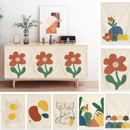 Velcro Kitchen Cabinet Curtains Printed Short Curtain Hanging Half-curtain with Tassels Dustproof Wardrobe Cover for Home Decor