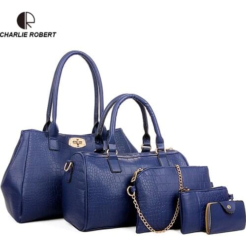 2018 Brand Designs Women Bag Alligator Print Leather Handbags Casual Travel Shoulder Bag Messenger Bag Purse Female Bags 5 Sets