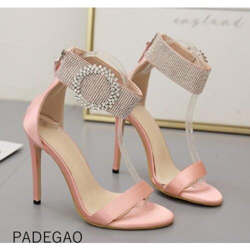 2020 Women Sandals Pink Silk Crystal Bling High-heeled Sandals Party Sexy Fashion Woman Sandals