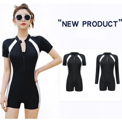 2021 Womens Swimsuit Swimwear for Girls One Piece Swimsuit Female Slit Bodysuit Women with Sleeves Swimsuit for Surfing