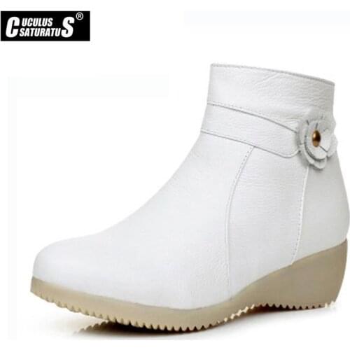 Cuculus 2020 Winter Genuine Leather Boots Bow Nurse White Cotton Snow Boots Slope with Warm Anti-skid Women Shoes Boots 1739