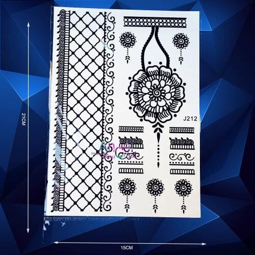 1PC Black Henna Grid Mesh Pattern Temporary Tattoo Women Body Art Flower Jewel Sticker ABJ212 Sexy Fake Wedding Tattoo Brides