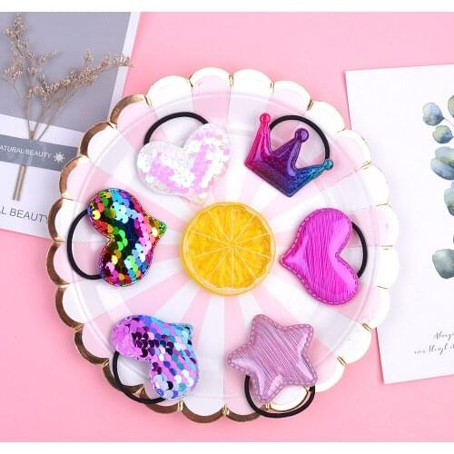 10pcs/lot Fashion Sequins Crown Hair Rope Elastic Colorful Headwear Clothing Accessories for Woman Children Birthday Gifts