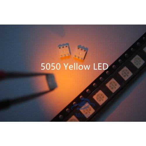 100pcs 5050 SMD LED Chip Yellow Ultra Bright 60mA DC 2V Surface Mount Beads Light Emitting Diode LED Lamp Electronics Components
