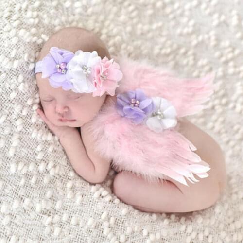 2020 Newborn Baby Feather Wings+Floral Headband Flower Costume Photo Photography Prop Birthday Birth anniversary Outfits New