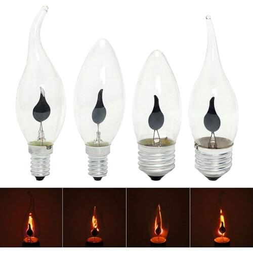 220V Creative Flickering Emulation LED Flame Tip Candle Fire Flickering Ligh E14 E27 3W Filament Bulb Vintage Bar Pub Home Decor