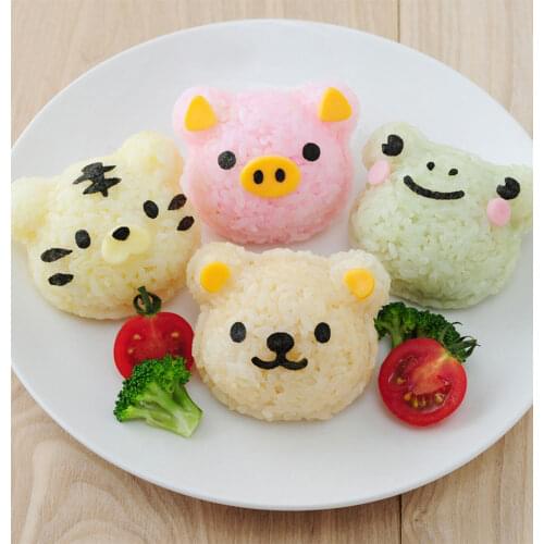 3pcs/set Cartoon Sushi Rice Balls Mold Bears Pig tiger Frog Elephants Sushi Maker Lunch Kitchen Accessories Baking Tools