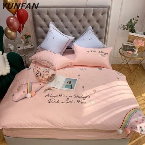 Luxury Embroidery Egyptian cotton Wedding Bedding sets Queen King Royal Duvet cover Bed sheet Pillowcase pink 4pcs bedclothes