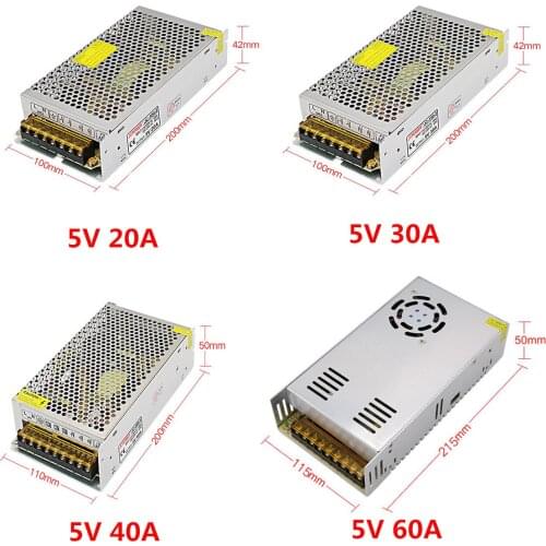 5V 2A/3A/4A/5A/8A/10A/12A/20A/30A/40A/60A Switch LED Power Supply Transformers WS2812B WS2801 SK6812 SK9822 APA102 LED Strip