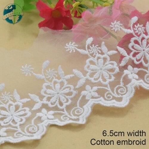 5yard 6.5cm white cotton embroided lace ribbon guipure trim DIY wedding Accessories dolls lace african french lace applique#3902