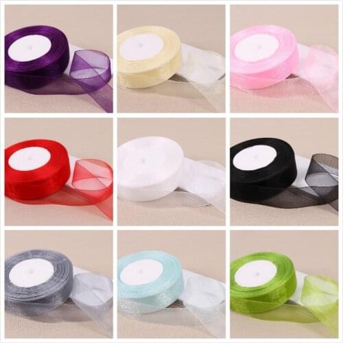 50 Yards 25MM/1'' Wide Organza Ribbon Decorative Tapes Apparel Sewing Fabric Bow Ribbon Wedding Party Decoration