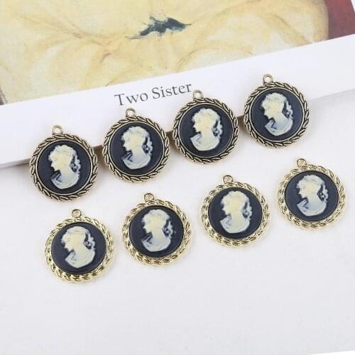 6pcs New Korean Earrings For Women Fashion Vintage French beauty head relief face round palace style pendant diy accessories