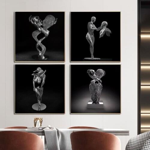 Abstract Metal Figure Statue Canvas Painting Sculpture Poster Decoration and Prints Wall Art Pictures for Living Room Home Decor