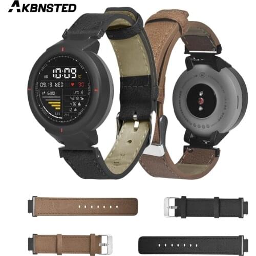 AKBNSTED Vintage Leather Strap For Huami Amazfit Verge Smart Watch Bands Business Bracelet Metal Buckle Straps For Amazfit Verge