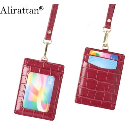 Alirattan Crocodile Leather Lanyard ID Card Holder High Quality Ostrich Snake Work Card Holder Printed Letters