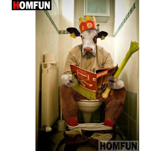 HOMFUN 5D DIY Diamond Painting Full Square/Round Drill "Toilet cow" 3D Embroidery Cross Stitch gift Home Decor A00286