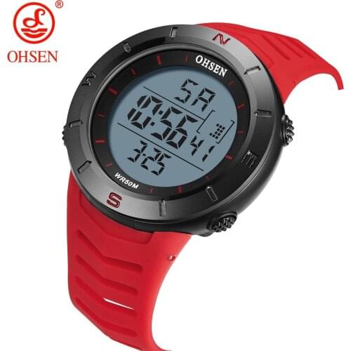 Digital Men Watch Electronic Led Fashion Waterproof Sport Wristwatch Red Silicone Alarm Stopwatch Military Diving Watches Clock