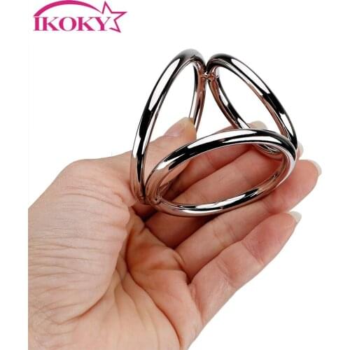 IKOKY Three Cock Cages Penis Rings Cock Rings Stainless Steel Delay Ejaculation Male Chastity Device Sex Toys for Men Male