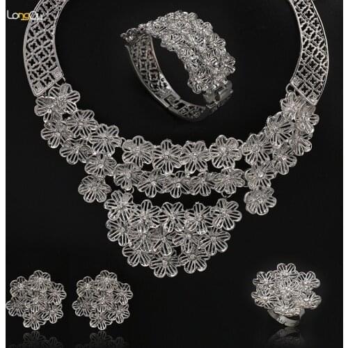 Women Jewelry Sets Indian Christmas Turkish African Beads Jewelry Set Bridal silver Color Nigerian Necklace Jewelry Set