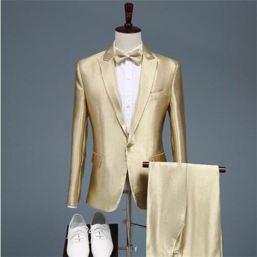 Host gold suits mens picture chorus performance bow tie robe de mariée ternos chaquetas de traje vestido de novia wedding jacket